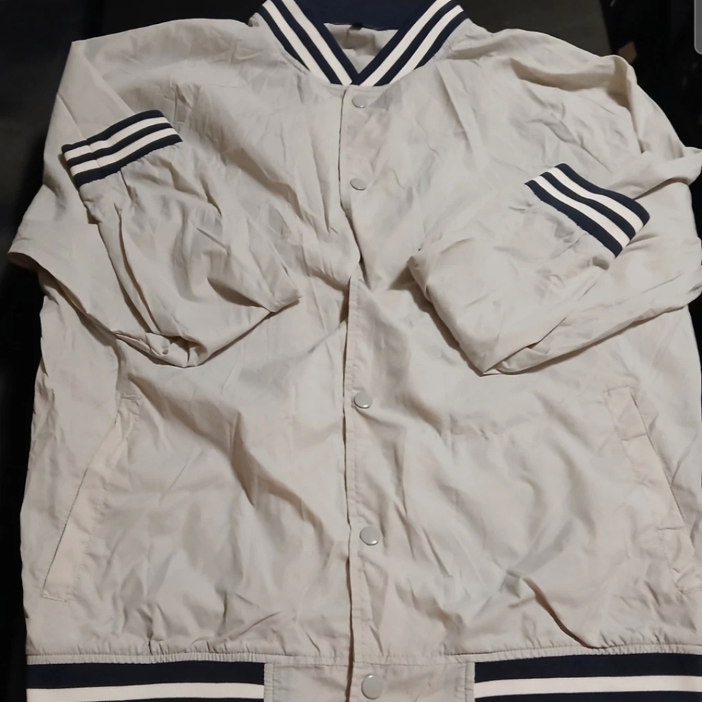 Five Four Wind-Breaker Jacket Gray With Blue And White Strips Men Size M